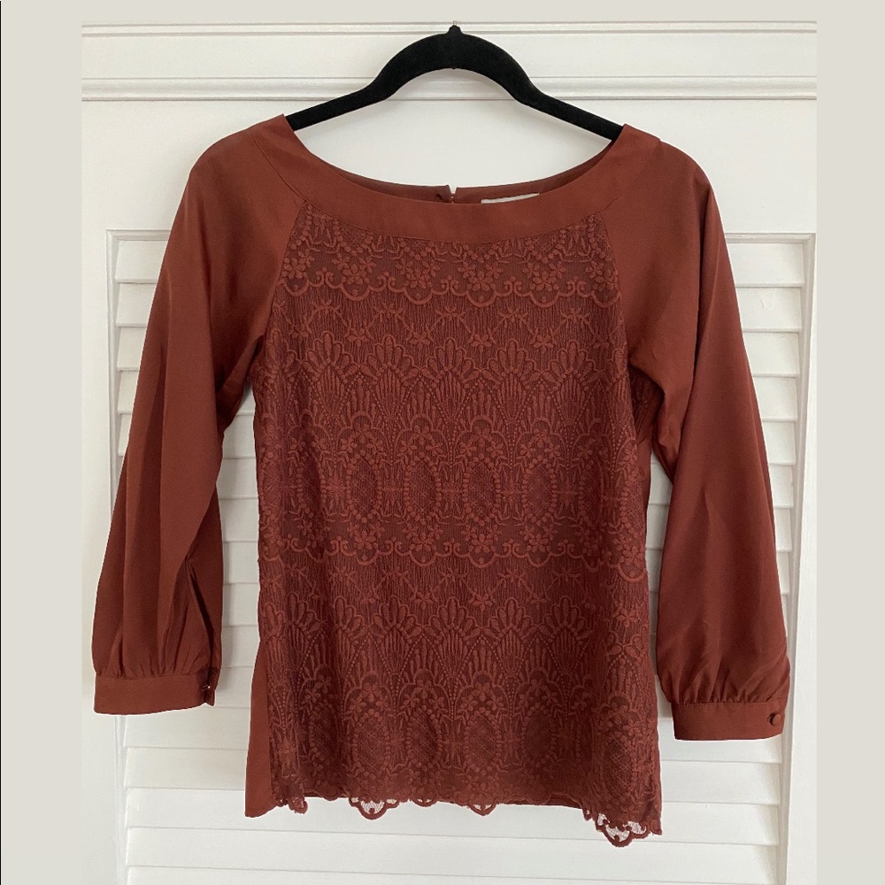 H&M Size 2 Ox Blood Burgundy Lace Blouse Top XS XXS